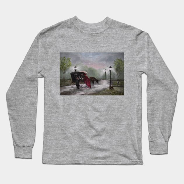 Oil Painting Victorian Era Horse Buggy Long Sleeve T-Shirt by Gallery Digitals